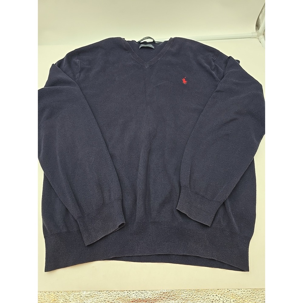 Polo Ralph Lauren Waffle-Knit V-Neck Classic Preppy Blue Sweater XL - Picture 7 of 9